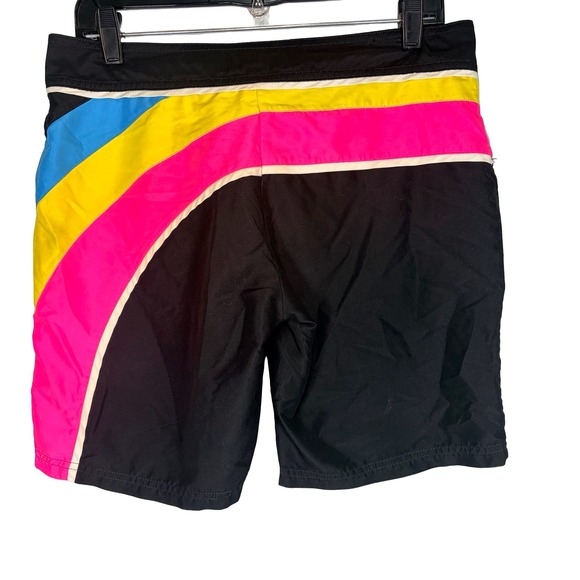 VTG Op Ocean Pacific Women Board Shorts Medium Black Retro Y2K Rainbow Surf Swim - Picture 2 of 10